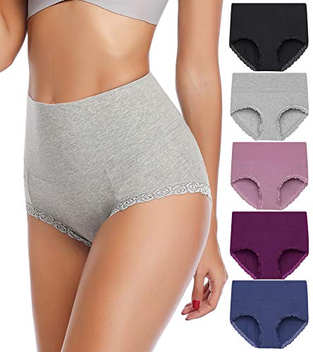 QOVOQ Women's High Waist Cotton Underwear Stretch Briefs Soft Comfy Ladies  Panties MultiPack