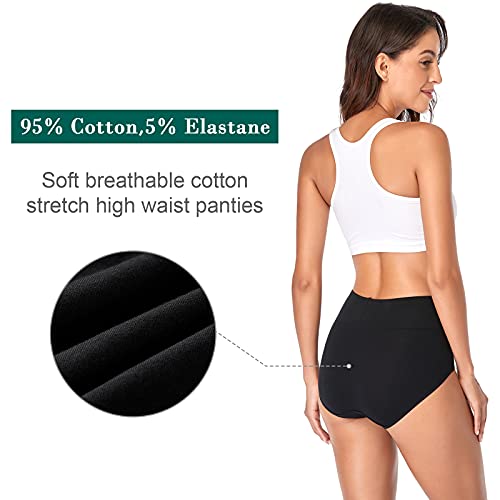 Women's High Waisted Cotton Underwear Soft Breathable Panties Stretch Briefs  Regular & Plus Size 5 Pack 
