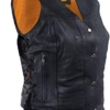 WOMEN'S MOTORCYCLE RIDING 7 POCKETBLK LEATHER VEST SIDE LACES GUN POCKET INSIDE ( Regular Regular 5XL Regular)